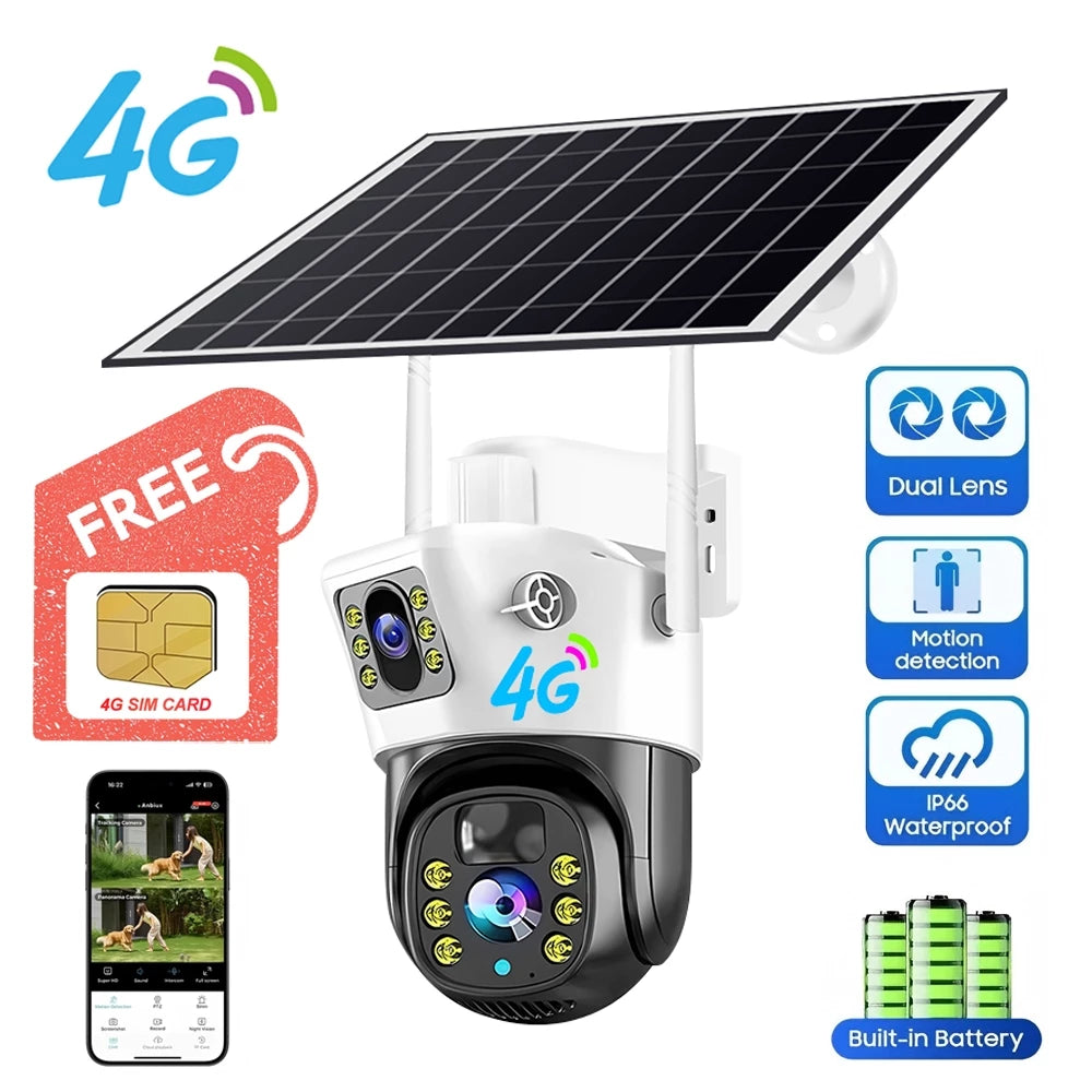 V380 Pro 4G SIM Dual lens Solar CCTV WIFI Wireless Outdoor Waterproof Human Detection Night Vision